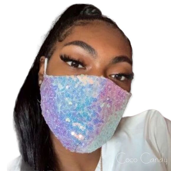 🆕Luxury Purple Sequin Face Mask - Picture 1 of 10